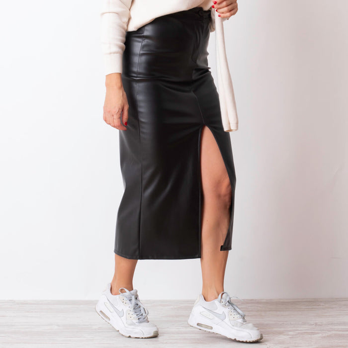 Falda Midi Polipiel - Negro