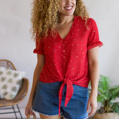 Camisa Kandar Flores Rojo 1